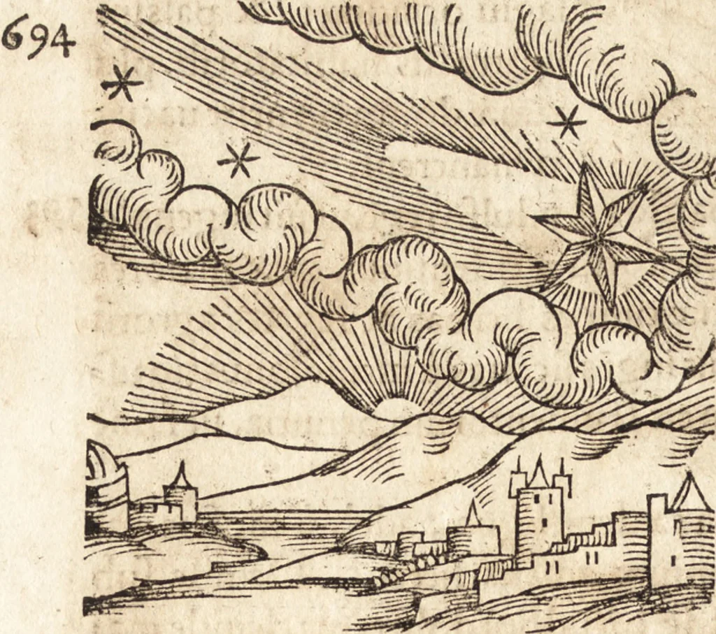 An illustration from Prodigiorvm ac ostentorvm chronicon : quae praeter naturae ordinem, motum, et operationem, et in svperioribus & his inferioribus mundi regionibus, ab exordio mundi usque ad haec nostra tempora, acciderunt ..., 1557, leaf 325