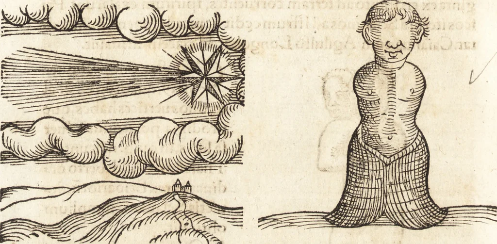 An illustration from Prodigiorvm ac ostentorvm chronicon : quae praeter naturae ordinem, motum, et operationem, et in svperioribus & his inferioribus mundi regionibus, ab exordio mundi usque ad haec nostra tempora, acciderunt ..., 1557, leaf 327