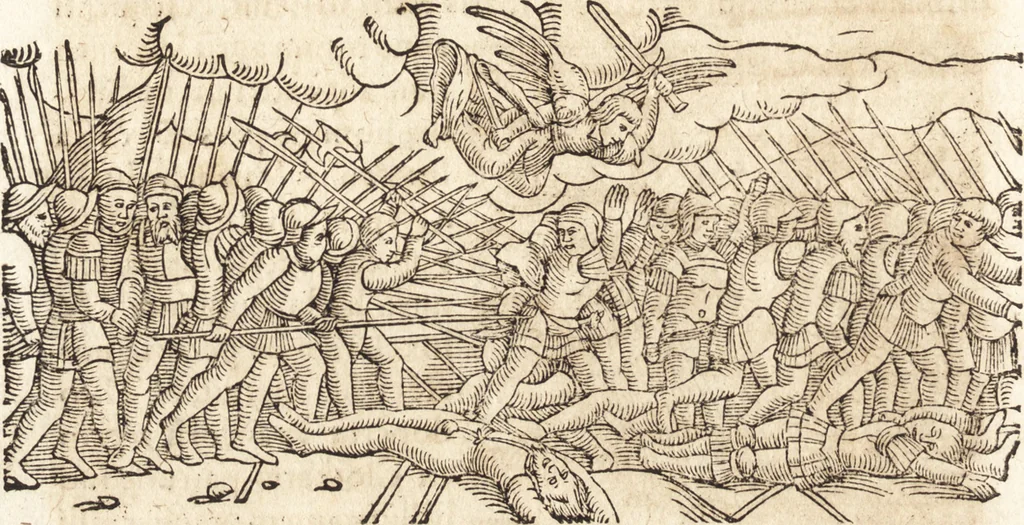 An illustration from Prodigiorvm ac ostentorvm chronicon : quae praeter naturae ordinem, motum, et operationem, et in svperioribus & his inferioribus mundi regionibus, ab exordio mundi usque ad haec nostra tempora, acciderunt ..., 1557, leaf 331