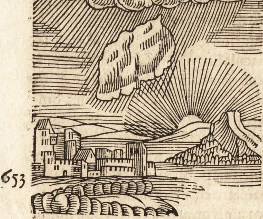 An illustration from Prodigiorvm ac ostentorvm chronicon : quae praeter naturae ordinem, motum, et operationem, et in svperioribus & his inferioribus mundi regionibus, ab exordio mundi usque ad haec nostra tempora, acciderunt ..., 1557, leaf 333