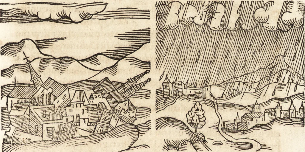 An illustration from Prodigiorvm ac ostentorvm chronicon : quae praeter naturae ordinem, motum, et operationem, et in svperioribus & his inferioribus mundi regionibus, ab exordio mundi usque ad haec nostra tempora, acciderunt ..., 1557, leaf 340