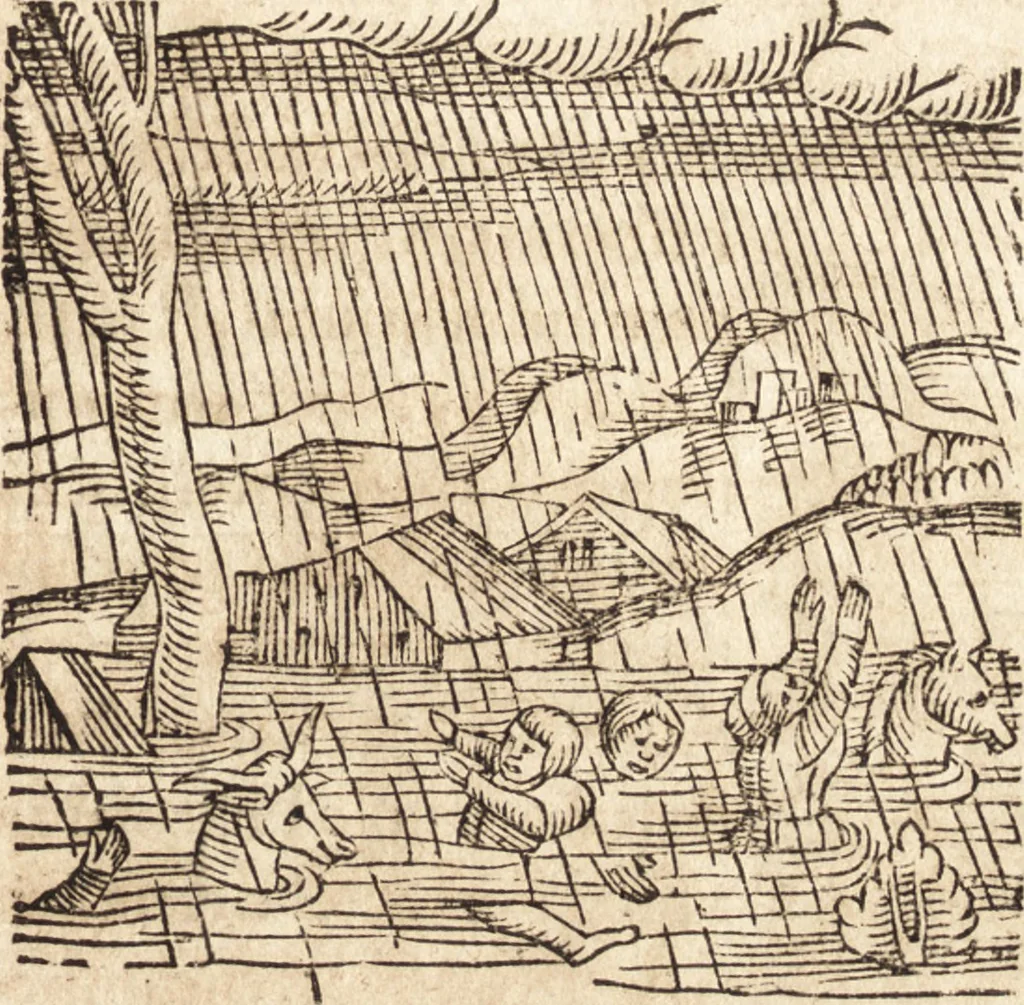 An illustration from Prodigiorvm ac ostentorvm chronicon : quae praeter naturae ordinem, motum, et operationem, et in svperioribus & his inferioribus mundi regionibus, ab exordio mundi usque ad haec nostra tempora, acciderunt ..., 1557, leaf 348