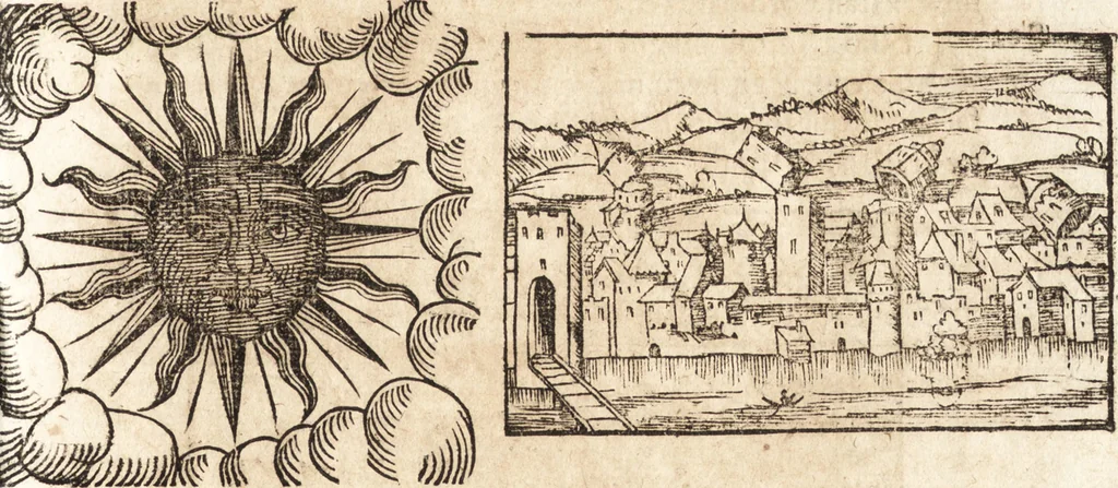 An illustration from Prodigiorvm ac ostentorvm chronicon : quae praeter naturae ordinem, motum, et operationem, et in svperioribus & his inferioribus mundi regionibus, ab exordio mundi usque ad haec nostra tempora, acciderunt ..., 1557, leaf 348