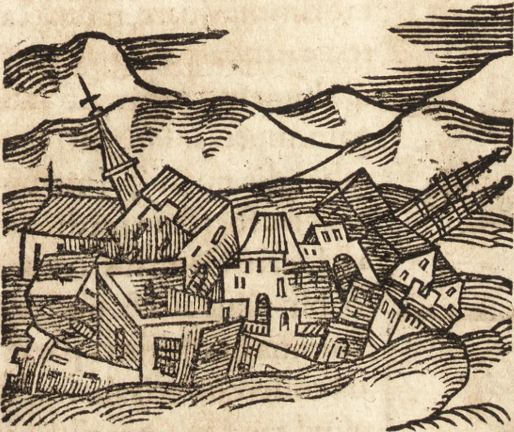 An illustration from Prodigiorvm ac ostentorvm chronicon : quae praeter naturae ordinem, motum, et operationem, et in svperioribus & his inferioribus mundi regionibus, ab exordio mundi usque ad haec nostra tempora, acciderunt ..., 1557, leaf 356