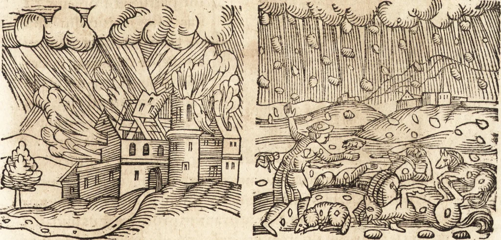 An illustration from Prodigiorvm ac ostentorvm chronicon : quae praeter naturae ordinem, motum, et operationem, et in svperioribus & his inferioribus mundi regionibus, ab exordio mundi usque ad haec nostra tempora, acciderunt ..., 1557, leaf 356