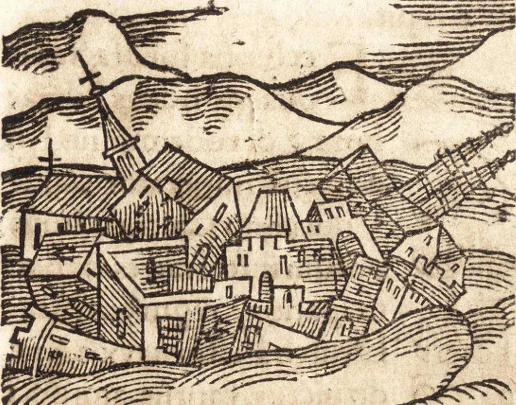 An illustration from Prodigiorvm ac ostentorvm chronicon : quae praeter naturae ordinem, motum, et operationem, et in svperioribus & his inferioribus mundi regionibus, ab exordio mundi usque ad haec nostra tempora, acciderunt ..., 1557, leaf 360