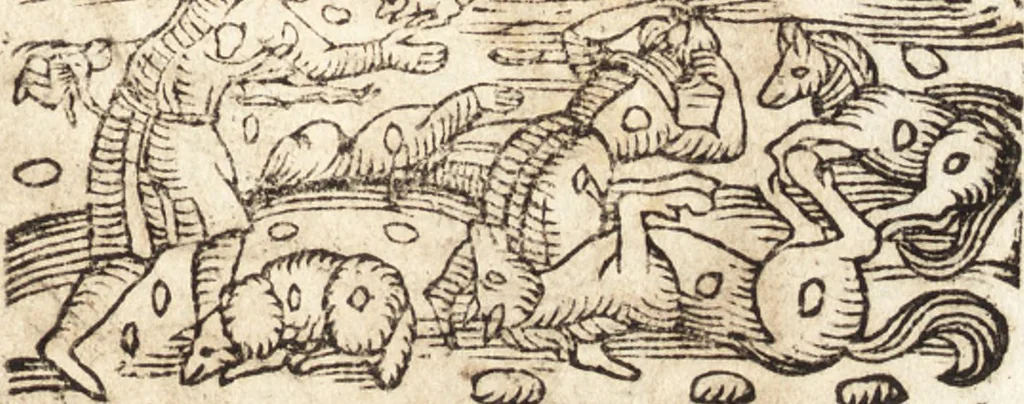 An illustration from Prodigiorvm ac ostentorvm chronicon : quae praeter naturae ordinem, motum, et operationem, et in svperioribus & his inferioribus mundi regionibus, ab exordio mundi usque ad haec nostra tempora, acciderunt ..., 1557, leaf 360