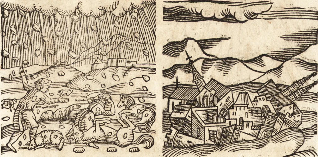 An illustration from Prodigiorvm ac ostentorvm chronicon : quae praeter naturae ordinem, motum, et operationem, et in svperioribus & his inferioribus mundi regionibus, ab exordio mundi usque ad haec nostra tempora, acciderunt ..., 1557, leaf 366