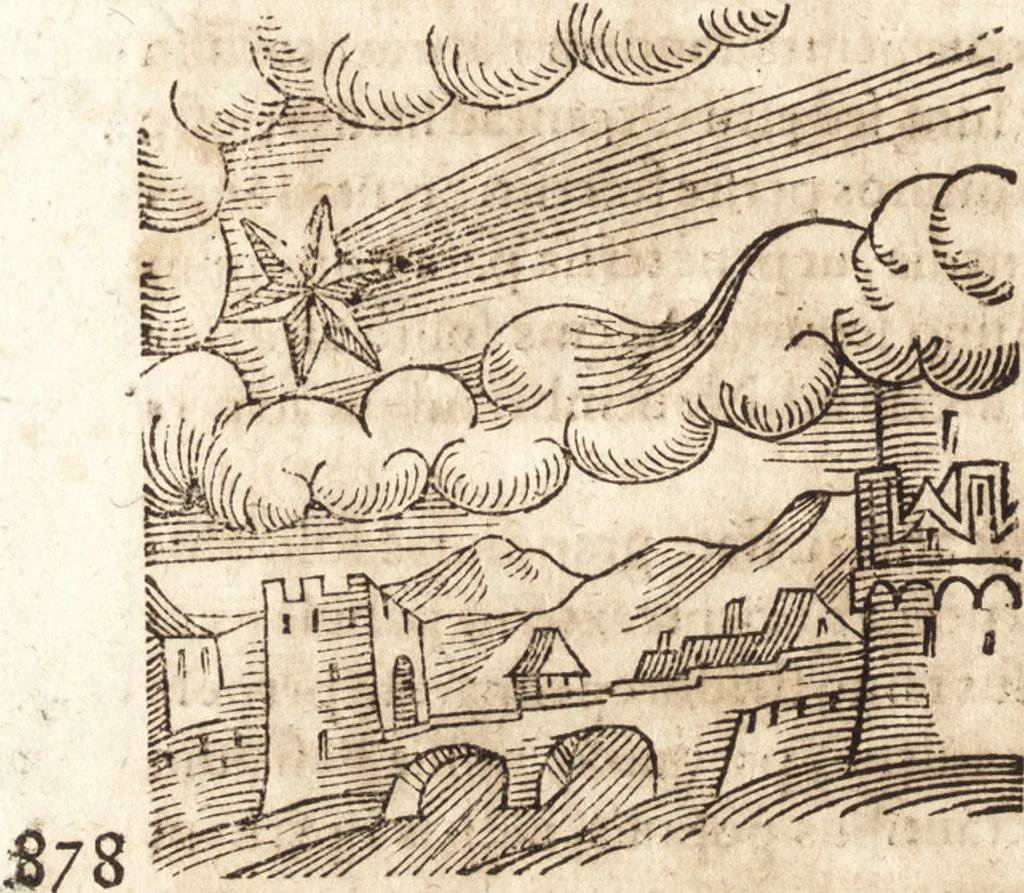 An illustration from Prodigiorvm ac ostentorvm chronicon : quae praeter naturae ordinem, motum, et operationem, et in svperioribus & his inferioribus mundi regionibus, ab exordio mundi usque ad haec nostra tempora, acciderunt ..., 1557, leaf 369