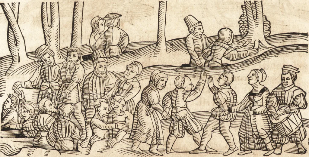 An illustration from Prodigiorvm ac ostentorvm chronicon : quae praeter naturae ordinem, motum, et operationem, et in svperioribus & his inferioribus mundi regionibus, ab exordio mundi usque ad haec nostra tempora, acciderunt ..., 1557, leaf 383