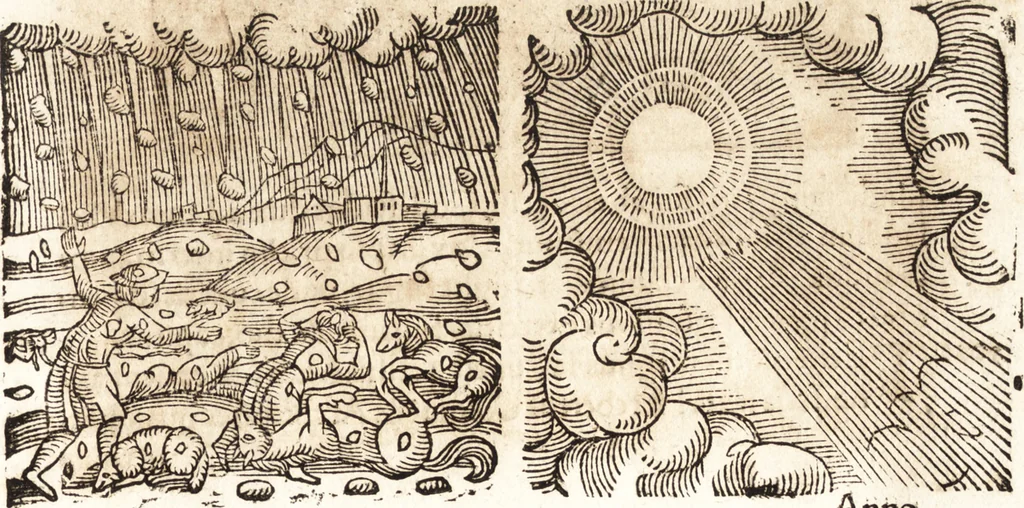 An illustration from Prodigiorvm ac ostentorvm chronicon : quae praeter naturae ordinem, motum, et operationem, et in svperioribus & his inferioribus mundi regionibus, ab exordio mundi usque ad haec nostra tempora, acciderunt ..., 1557, leaf 384