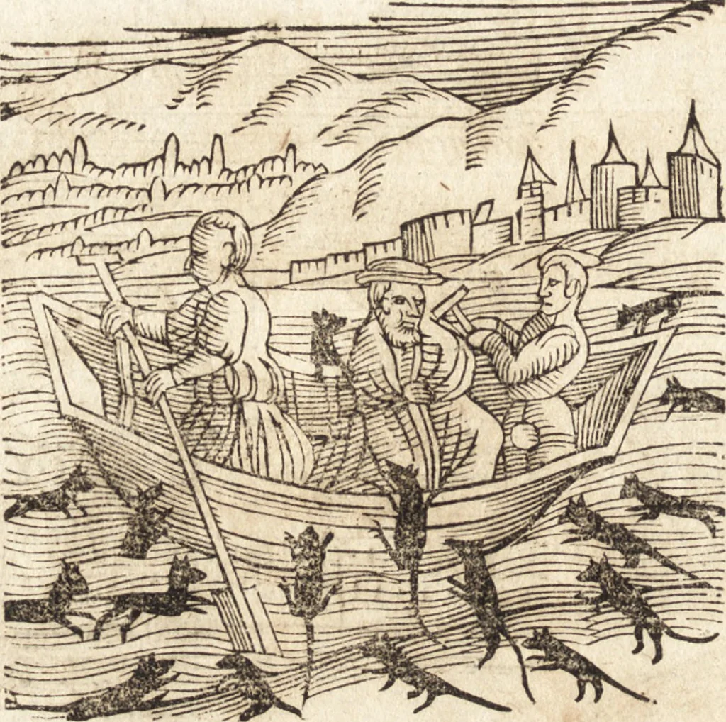 An illustration from Prodigiorvm ac ostentorvm chronicon : quae praeter naturae ordinem, motum, et operationem, et in svperioribus & his inferioribus mundi regionibus, ab exordio mundi usque ad haec nostra tempora, acciderunt ..., 1557, leaf 391