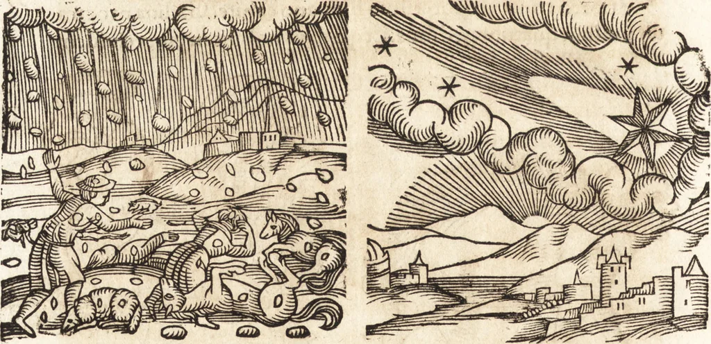 An illustration from Prodigiorvm ac ostentorvm chronicon : quae praeter naturae ordinem, motum, et operationem, et in svperioribus & his inferioribus mundi regionibus, ab exordio mundi usque ad haec nostra tempora, acciderunt ..., 1557, leaf 391