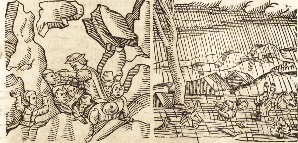 An illustration from Prodigiorvm ac ostentorvm chronicon : quae praeter naturae ordinem, motum, et operationem, et in svperioribus & his inferioribus mundi regionibus, ab exordio mundi usque ad haec nostra tempora, acciderunt ..., 1557, leaf 396