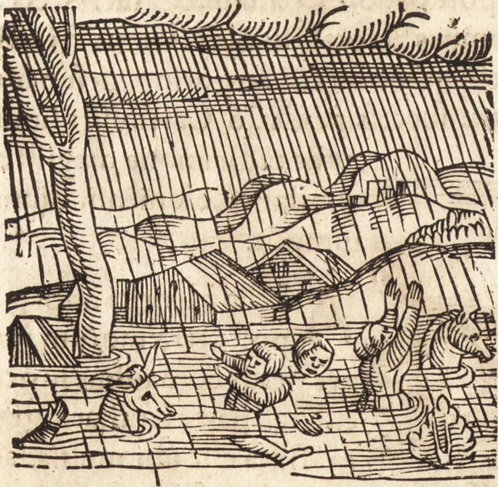 An illustration from Prodigiorvm ac ostentorvm chronicon : quae praeter naturae ordinem, motum, et operationem, et in svperioribus & his inferioribus mundi regionibus, ab exordio mundi usque ad haec nostra tempora, acciderunt ..., 1557, leaf 397
