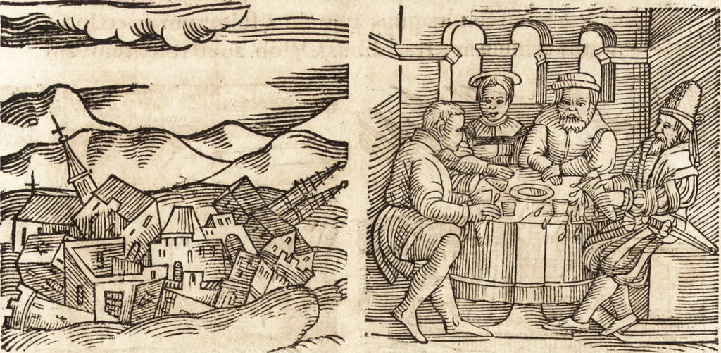 An illustration from Prodigiorvm ac ostentorvm chronicon : quae praeter naturae ordinem, motum, et operationem, et in svperioribus & his inferioribus mundi regionibus, ab exordio mundi usque ad haec nostra tempora, acciderunt ..., 1557, leaf 398