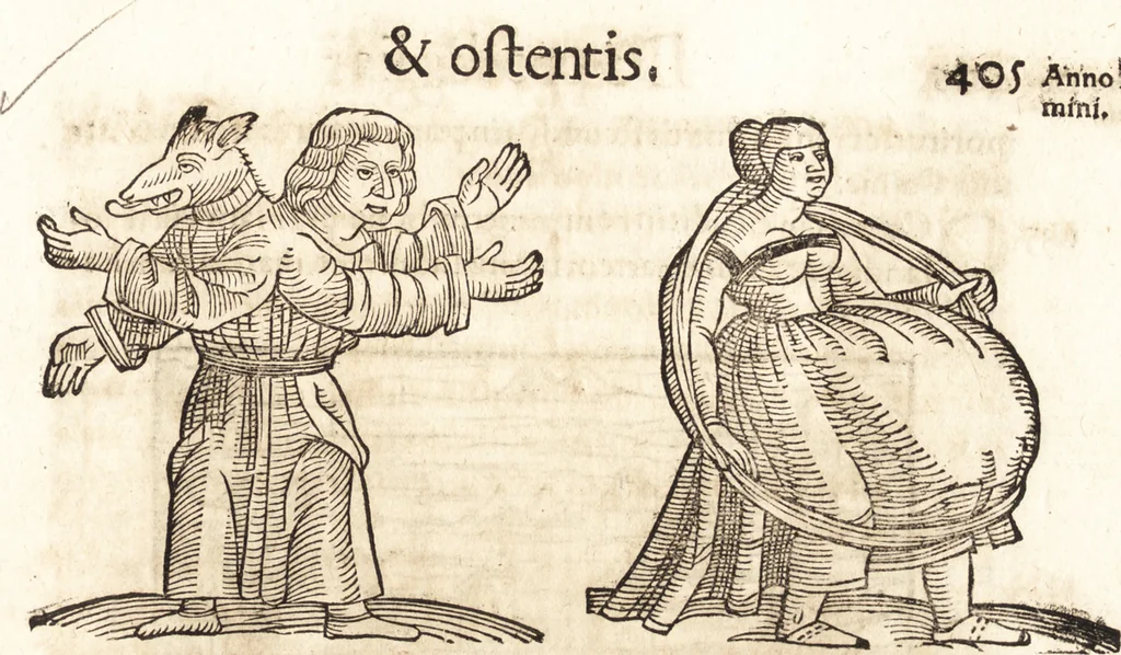 An illustration from Prodigiorvm ac ostentorvm chronicon : quae praeter naturae ordinem, motum, et operationem, et in svperioribus & his inferioribus mundi regionibus, ab exordio mundi usque ad haec nostra tempora, acciderunt ..., 1557, leaf 416
