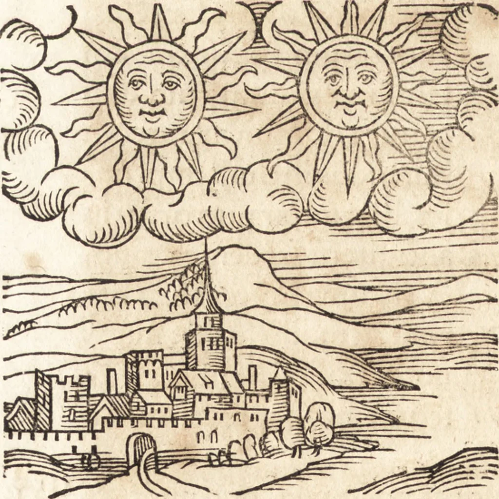 An illustration from Prodigiorvm ac ostentorvm chronicon : quae praeter naturae ordinem, motum, et operationem, et in svperioribus & his inferioribus mundi regionibus, ab exordio mundi usque ad haec nostra tempora, acciderunt ..., 1557, leaf 423