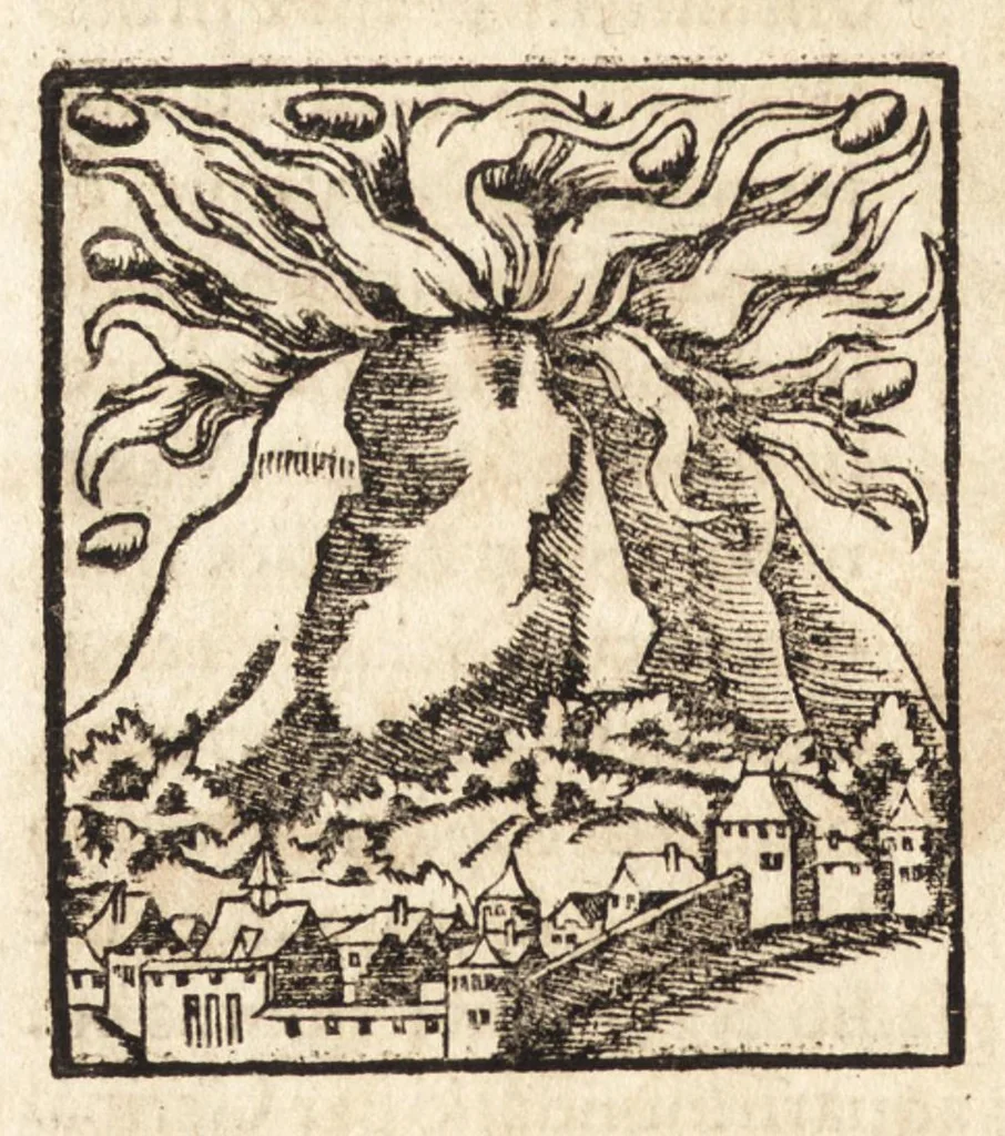 An illustration from Prodigiorvm ac ostentorvm chronicon : quae praeter naturae ordinem, motum, et operationem, et in svperioribus & his inferioribus mundi regionibus, ab exordio mundi usque ad haec nostra tempora, acciderunt ..., 1557, leaf 431