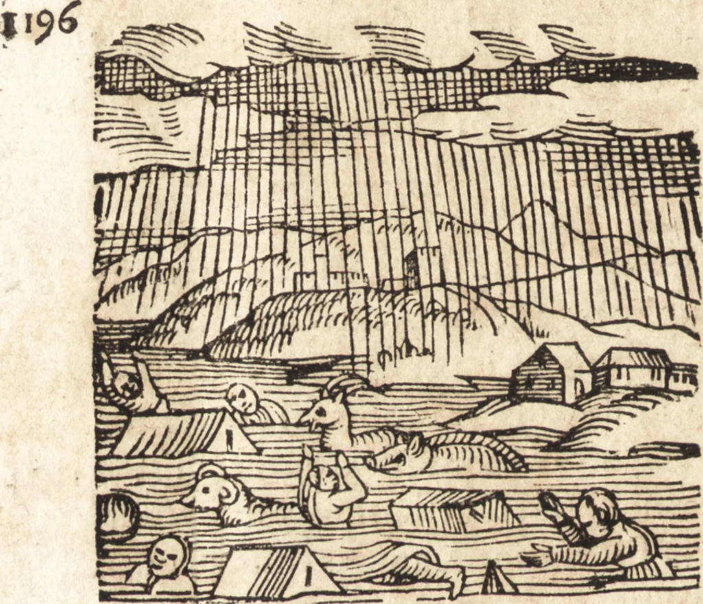 An illustration from Prodigiorvm ac ostentorvm chronicon : quae praeter naturae ordinem, motum, et operationem, et in svperioribus & his inferioribus mundi regionibus, ab exordio mundi usque ad haec nostra tempora, acciderunt ..., 1557, leaf 437