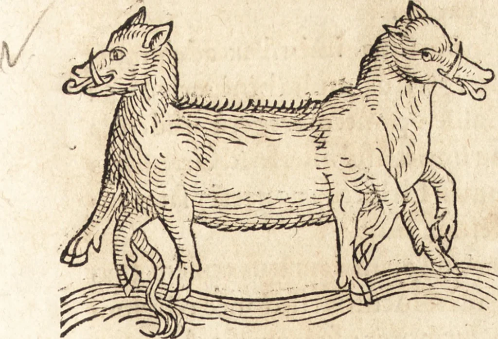 An illustration from Prodigiorvm ac ostentorvm chronicon : quae praeter naturae ordinem, motum, et operationem, et in svperioribus & his inferioribus mundi regionibus, ab exordio mundi usque ad haec nostra tempora, acciderunt ..., 1557, leaf 452
