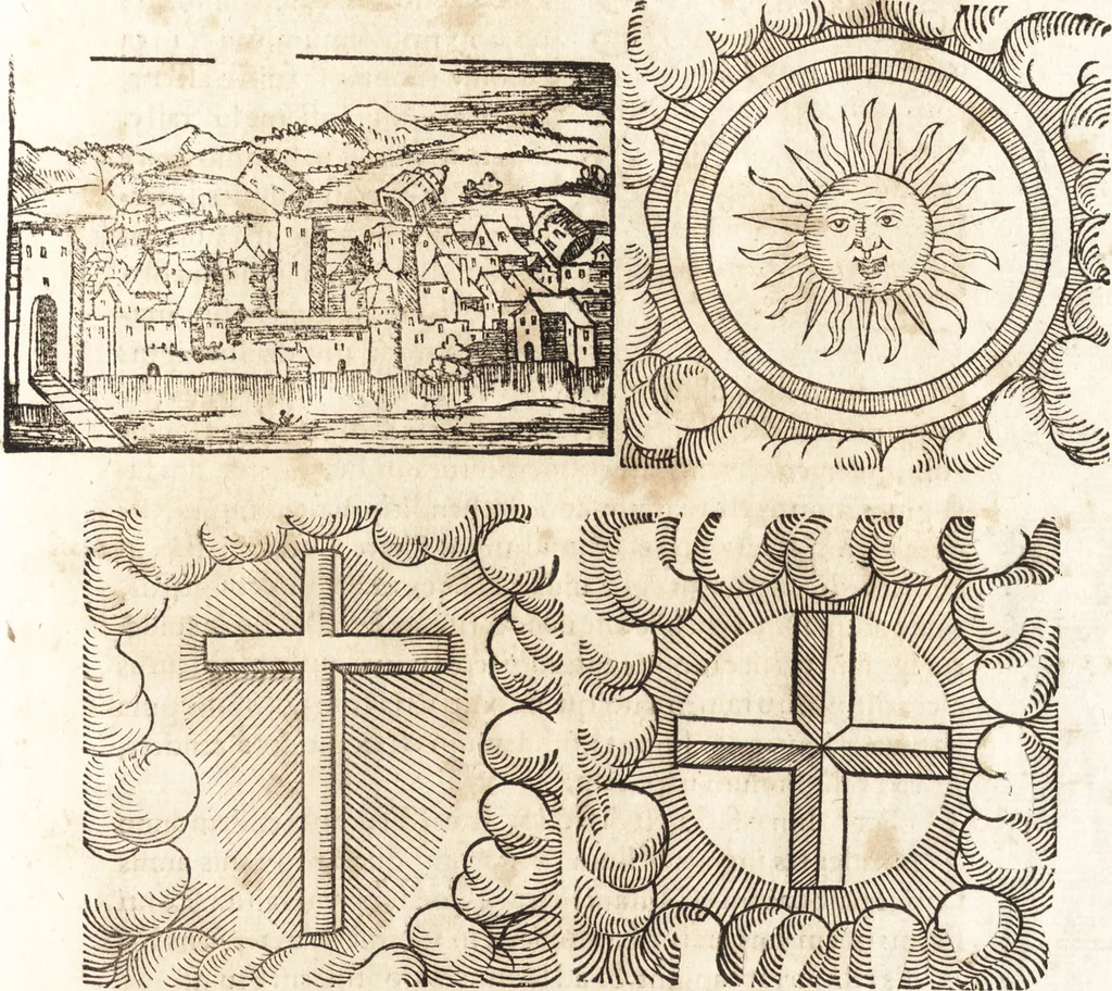 An illustration from Prodigiorvm ac ostentorvm chronicon : quae praeter naturae ordinem, motum, et operationem, et in svperioribus & his inferioribus mundi regionibus, ab exordio mundi usque ad haec nostra tempora, acciderunt ..., 1557, leaf 464