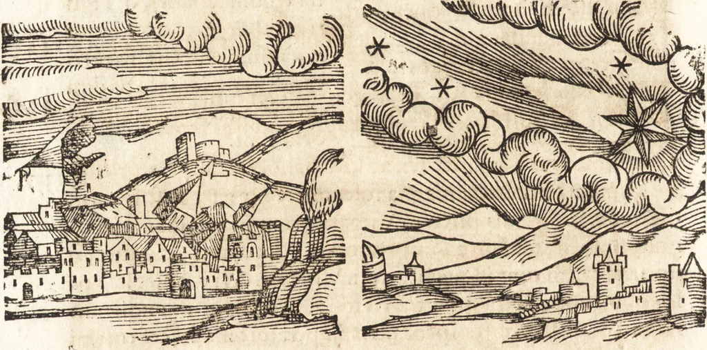 An illustration from Prodigiorvm ac ostentorvm chronicon : quae praeter naturae ordinem, motum, et operationem, et in svperioribus & his inferioribus mundi regionibus, ab exordio mundi usque ad haec nostra tempora, acciderunt ..., 1557, leaf 489