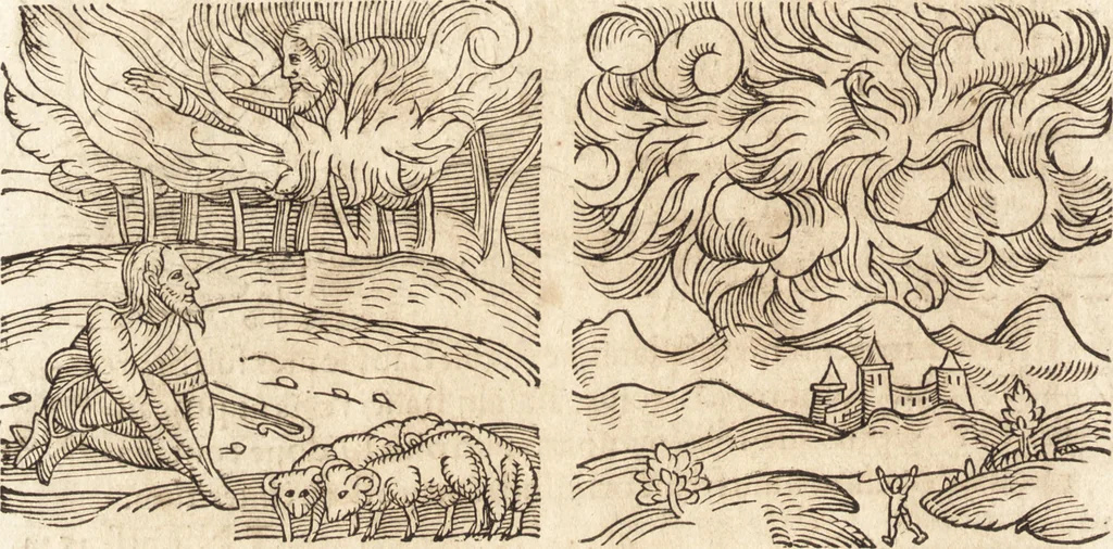 An illustration from Prodigiorvm ac ostentorvm chronicon : quae praeter naturae ordinem, motum, et operationem, et in svperioribus & his inferioribus mundi regionibus, ab exordio mundi usque ad haec nostra tempora, acciderunt ..., 1557, leaf 49