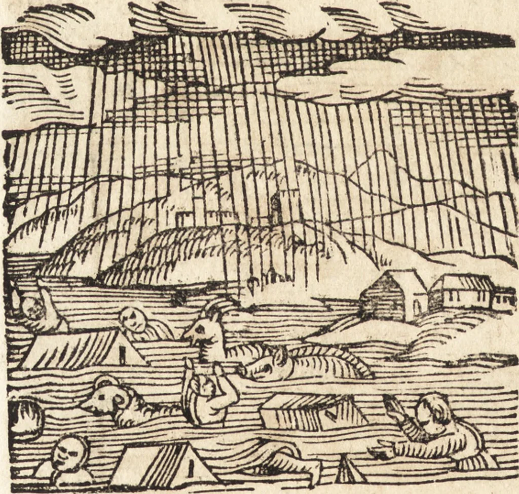 An illustration from Prodigiorvm ac ostentorvm chronicon : quae praeter naturae ordinem, motum, et operationem, et in svperioribus & his inferioribus mundi regionibus, ab exordio mundi usque ad haec nostra tempora, acciderunt ..., 1557, leaf 491