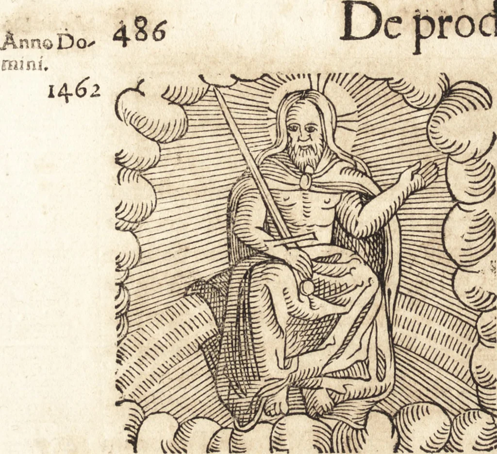 An illustration from Prodigiorvm ac ostentorvm chronicon : quae praeter naturae ordinem, motum, et operationem, et in svperioribus & his inferioribus mundi regionibus, ab exordio mundi usque ad haec nostra tempora, acciderunt ..., 1557, leaf 497