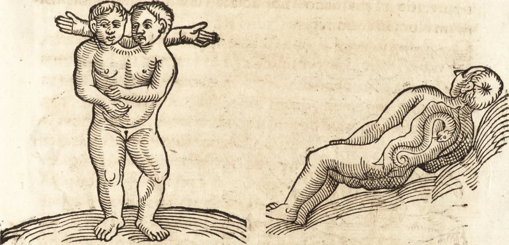 An illustration from Prodigiorvm ac ostentorvm chronicon : quae praeter naturae ordinem, motum, et operationem, et in svperioribus & his inferioribus mundi regionibus, ab exordio mundi usque ad haec nostra tempora, acciderunt ..., 1557, leaf 502