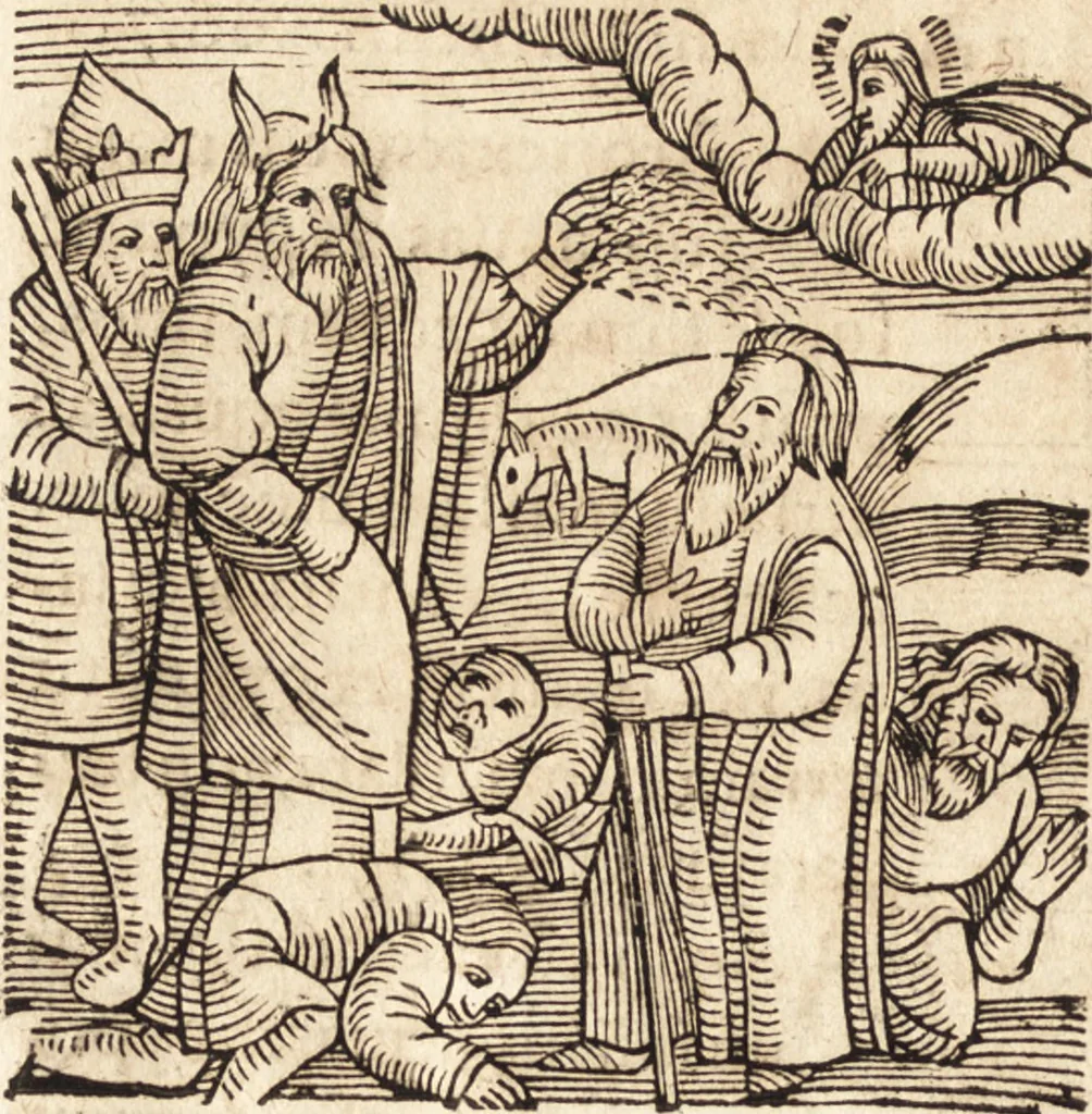 An illustration from Prodigiorvm ac ostentorvm chronicon : quae praeter naturae ordinem, motum, et operationem, et in svperioribus & his inferioribus mundi regionibus, ab exordio mundi usque ad haec nostra tempora, acciderunt ..., 1557, leaf 51