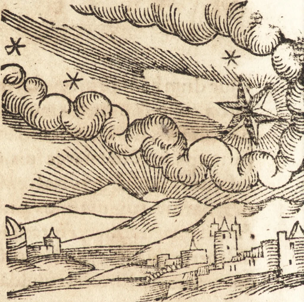 An illustration from Prodigiorvm ac ostentorvm chronicon : quae praeter naturae ordinem, motum, et operationem, et in svperioribus & his inferioribus mundi regionibus, ab exordio mundi usque ad haec nostra tempora, acciderunt ..., 1557, leaf 521