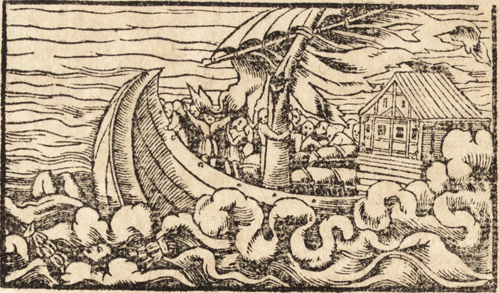 An illustration from Prodigiorvm ac ostentorvm chronicon : quae praeter naturae ordinem, motum, et operationem, et in svperioribus & his inferioribus mundi regionibus, ab exordio mundi usque ad haec nostra tempora, acciderunt ..., 1557, leaf 523