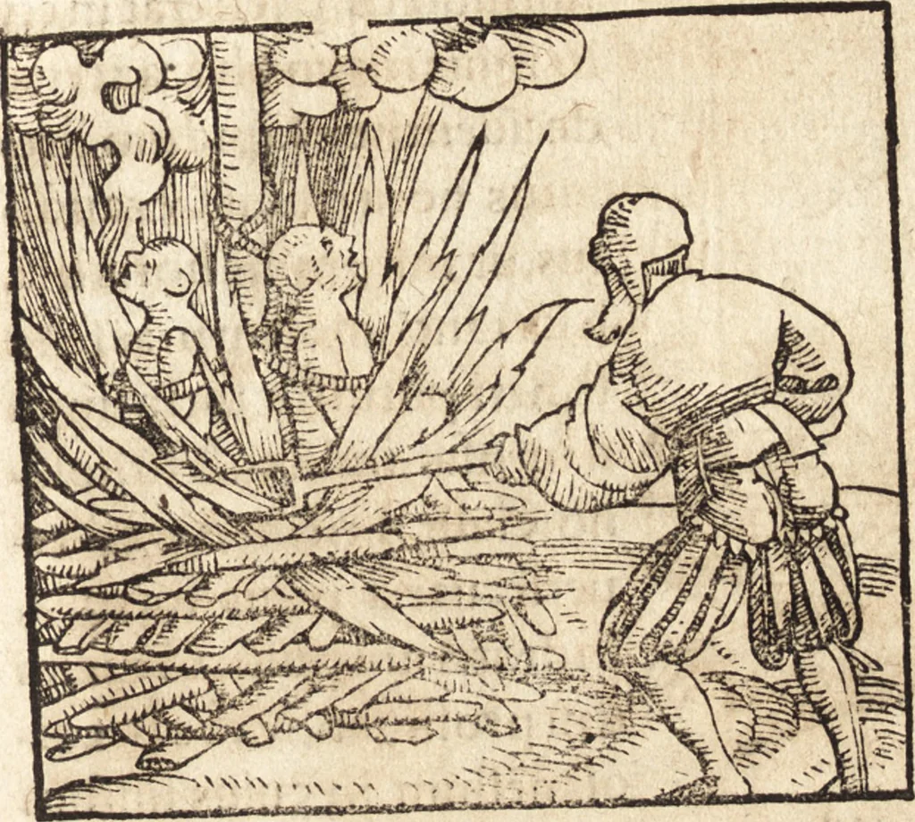 An illustration from Prodigiorvm ac ostentorvm chronicon : quae praeter naturae ordinem, motum, et operationem, et in svperioribus & his inferioribus mundi regionibus, ab exordio mundi usque ad haec nostra tempora, acciderunt ..., 1557, leaf 526