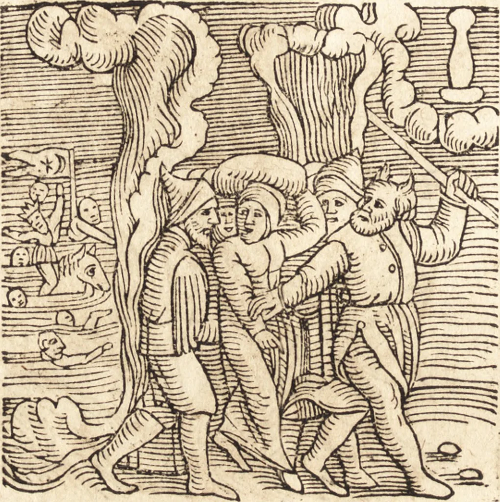 An illustration from Prodigiorvm ac ostentorvm chronicon : quae praeter naturae ordinem, motum, et operationem, et in svperioribus & his inferioribus mundi regionibus, ab exordio mundi usque ad haec nostra tempora, acciderunt ..., 1557, leaf 53