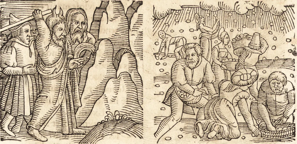 An illustration from Prodigiorvm ac ostentorvm chronicon : quae praeter naturae ordinem, motum, et operationem, et in svperioribus & his inferioribus mundi regionibus, ab exordio mundi usque ad haec nostra tempora, acciderunt ..., 1557, leaf 53