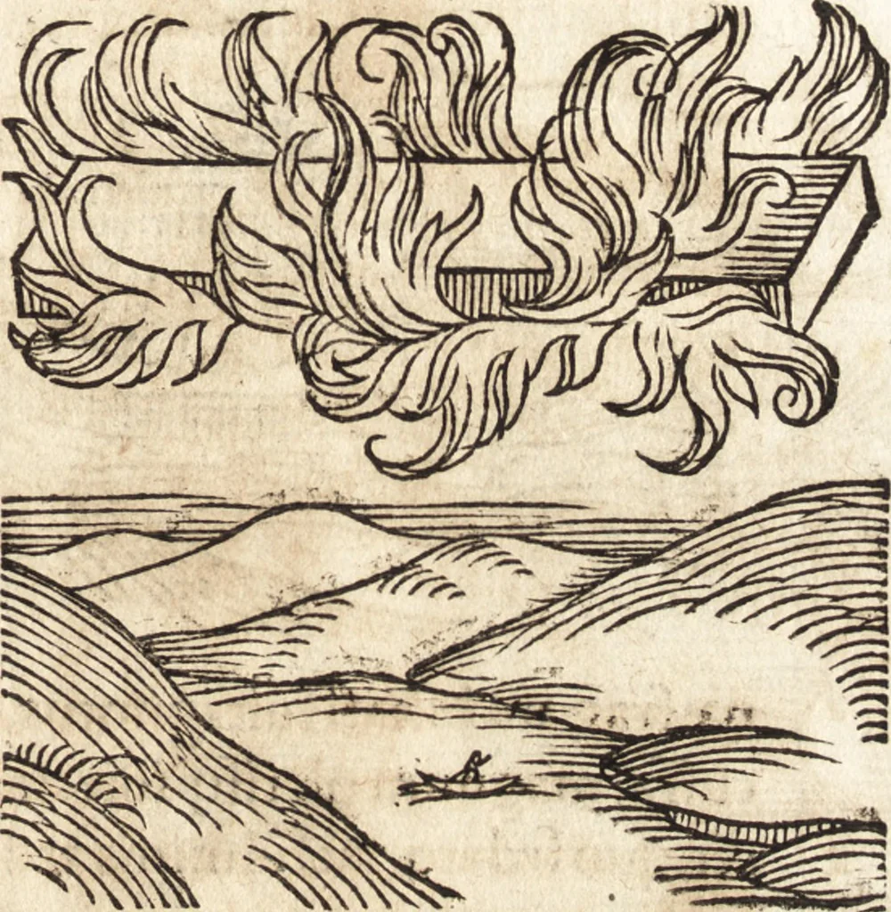 An illustration from Prodigiorvm ac ostentorvm chronicon : quae praeter naturae ordinem, motum, et operationem, et in svperioribus & his inferioribus mundi regionibus, ab exordio mundi usque ad haec nostra tempora, acciderunt ..., 1557, leaf 538