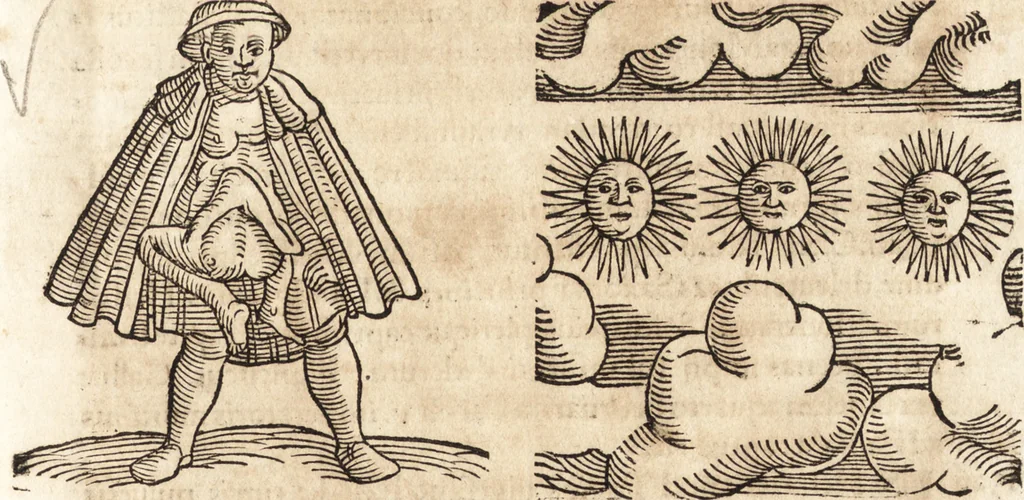 An illustration from Prodigiorvm ac ostentorvm chronicon : quae praeter naturae ordinem, motum, et operationem, et in svperioribus & his inferioribus mundi regionibus, ab exordio mundi usque ad haec nostra tempora, acciderunt ..., 1557, leaf 542