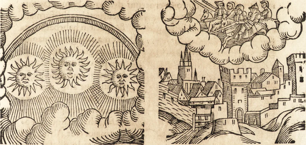 An illustration from Prodigiorvm ac ostentorvm chronicon : quae praeter naturae ordinem, motum, et operationem, et in svperioribus & his inferioribus mundi regionibus, ab exordio mundi usque ad haec nostra tempora, acciderunt ..., 1557, leaf 544