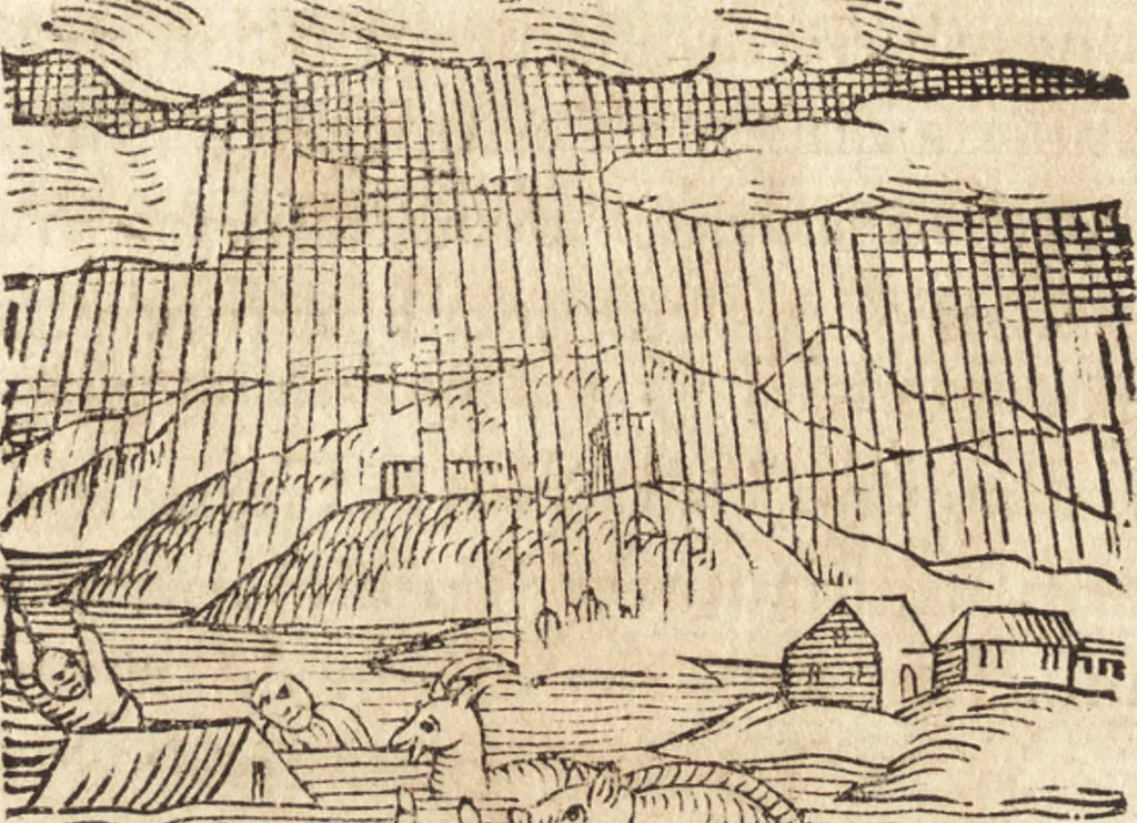 An illustration from Prodigiorvm ac ostentorvm chronicon : quae praeter naturae ordinem, motum, et operationem, et in svperioribus & his inferioribus mundi regionibus, ab exordio mundi usque ad haec nostra tempora, acciderunt ..., 1557, leaf 549