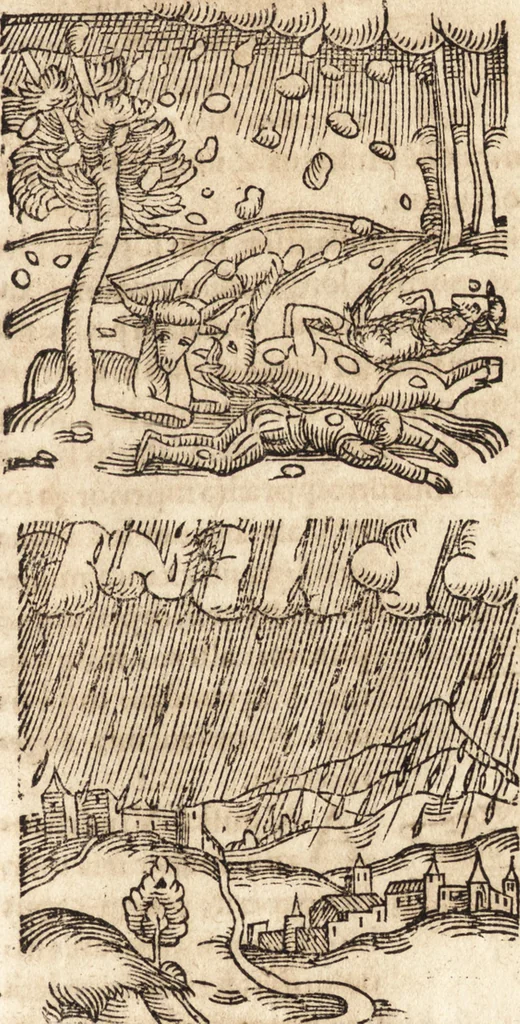 An illustration from Prodigiorvm ac ostentorvm chronicon : quae praeter naturae ordinem, motum, et operationem, et in svperioribus & his inferioribus mundi regionibus, ab exordio mundi usque ad haec nostra tempora, acciderunt ..., 1557, leaf 552