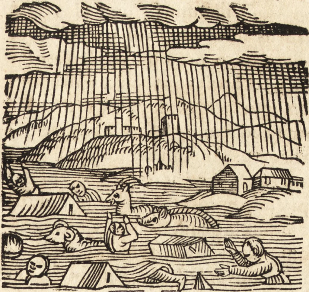 An illustration from Prodigiorvm ac ostentorvm chronicon : quae praeter naturae ordinem, motum, et operationem, et in svperioribus & his inferioribus mundi regionibus, ab exordio mundi usque ad haec nostra tempora, acciderunt ..., 1557, leaf 564