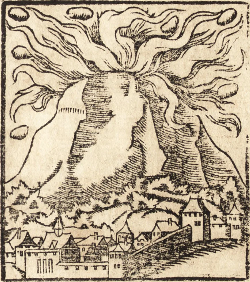 An illustration from Prodigiorvm ac ostentorvm chronicon : quae praeter naturae ordinem, motum, et operationem, et in svperioribus & his inferioribus mundi regionibus, ab exordio mundi usque ad haec nostra tempora, acciderunt ..., 1557, leaf 570