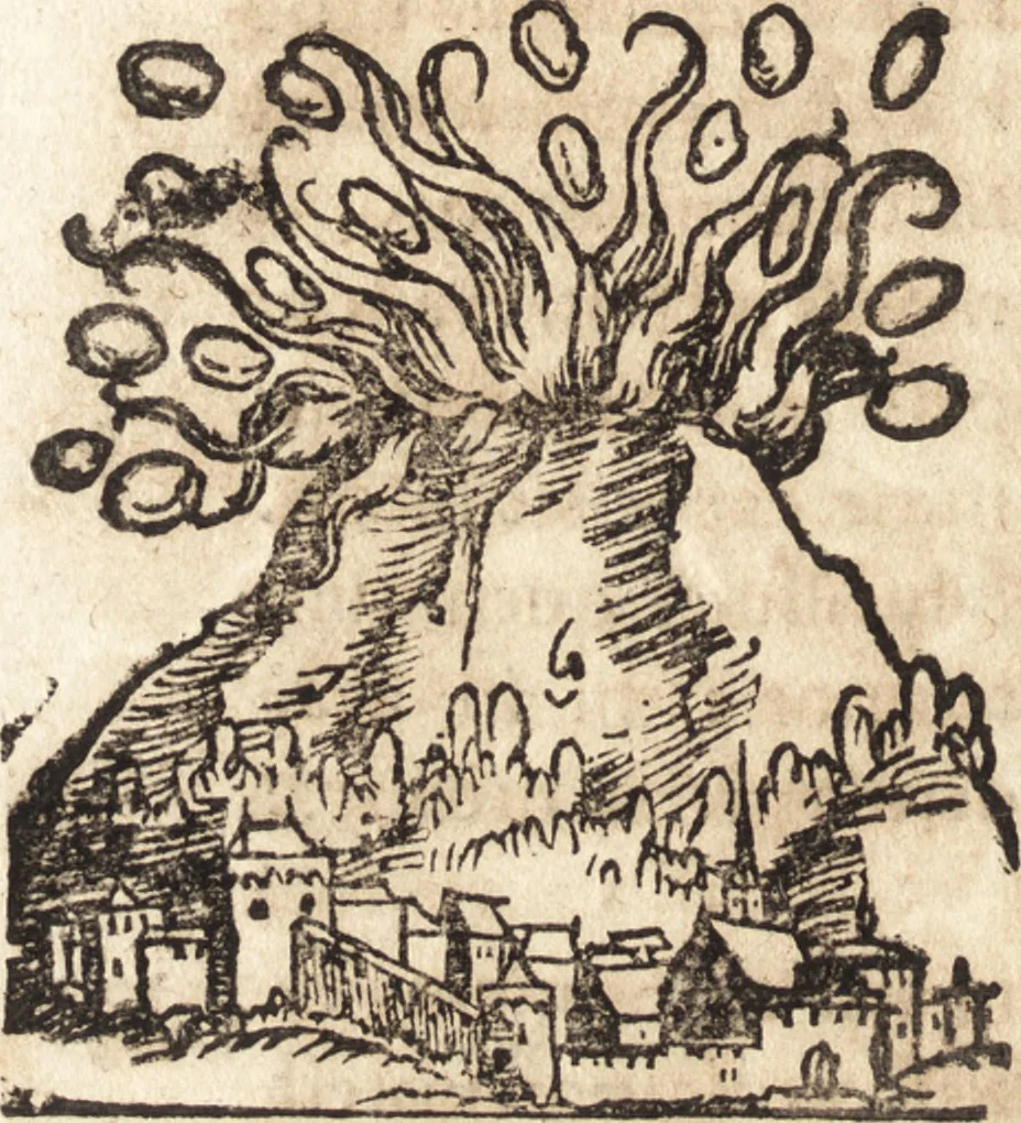 An illustration from Prodigiorvm ac ostentorvm chronicon : quae praeter naturae ordinem, motum, et operationem, et in svperioribus & his inferioribus mundi regionibus, ab exordio mundi usque ad haec nostra tempora, acciderunt ..., 1557, leaf 573