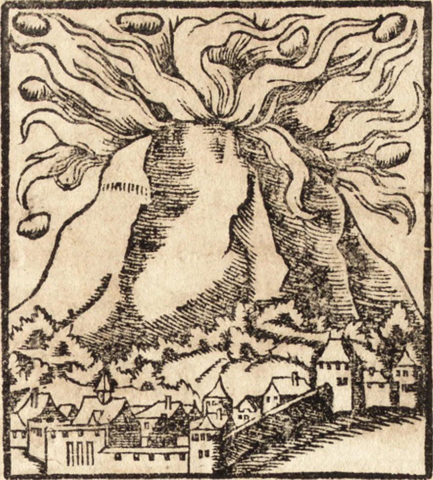 An illustration from Prodigiorvm ac ostentorvm chronicon : quae praeter naturae ordinem, motum, et operationem, et in svperioribus & his inferioribus mundi regionibus, ab exordio mundi usque ad haec nostra tempora, acciderunt ..., 1557, leaf 574