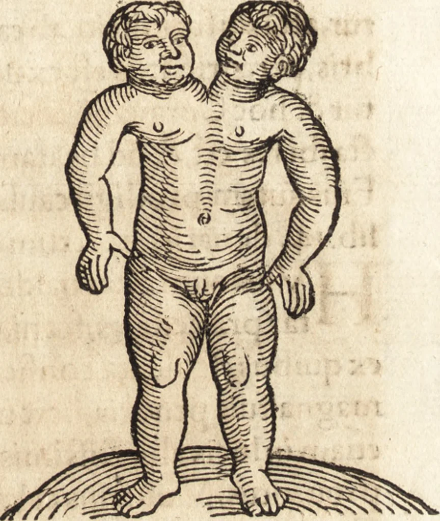 An illustration from Prodigiorvm ac ostentorvm chronicon : quae praeter naturae ordinem, motum, et operationem, et in svperioribus & his inferioribus mundi regionibus, ab exordio mundi usque ad haec nostra tempora, acciderunt ..., 1557, leaf 584