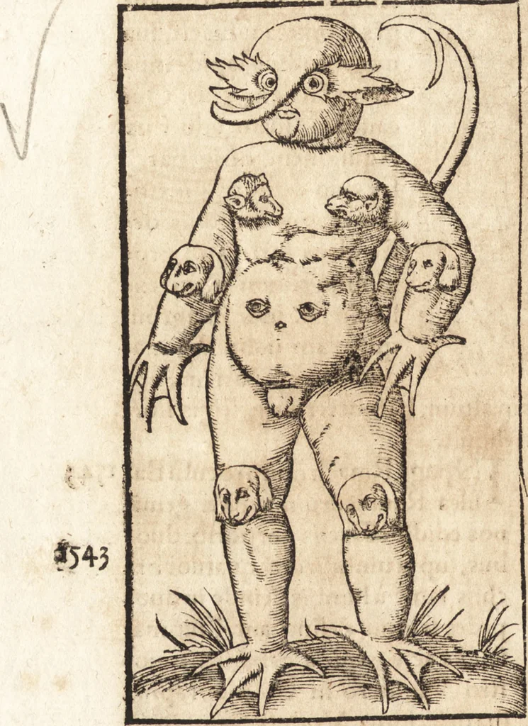 An illustration from Prodigiorvm ac ostentorvm chronicon : quae praeter naturae ordinem, motum, et operationem, et in svperioribus & his inferioribus mundi regionibus, ab exordio mundi usque ad haec nostra tempora, acciderunt ..., 1557, leaf 593