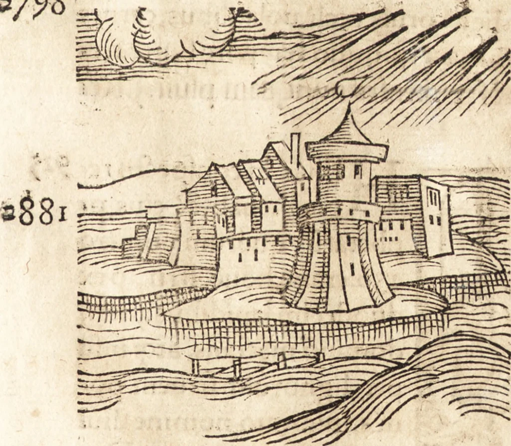 An illustration from Prodigiorvm ac ostentorvm chronicon : quae praeter naturae ordinem, motum, et operationem, et in svperioribus & his inferioribus mundi regionibus, ab exordio mundi usque ad haec nostra tempora, acciderunt ..., 1557, leaf 60