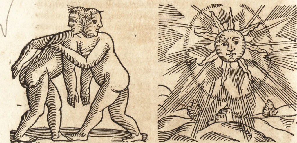 An illustration from Prodigiorvm ac ostentorvm chronicon : quae praeter naturae ordinem, motum, et operationem, et in svperioribus & his inferioribus mundi regionibus, ab exordio mundi usque ad haec nostra tempora, acciderunt ..., 1557, leaf 607